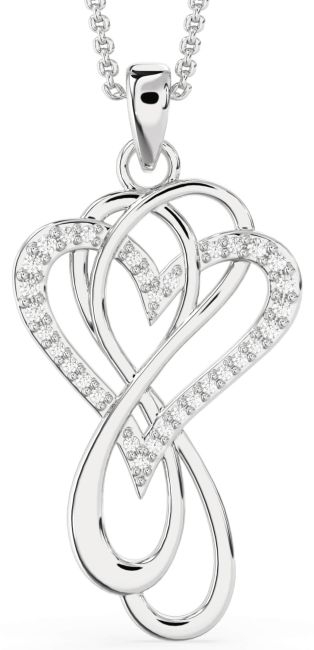 Large Diamond Silver Heart Infinity Interlock Necklace