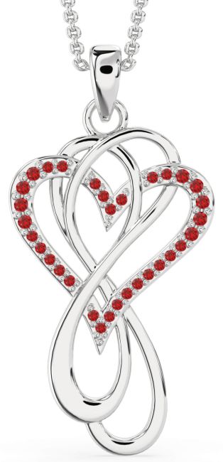 Large Ruby Silver Heart Infinity Interlock Necklace