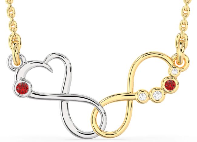 Large Diamond Ruby Gold Silver Infinity Interlock Birthstone Necklace
