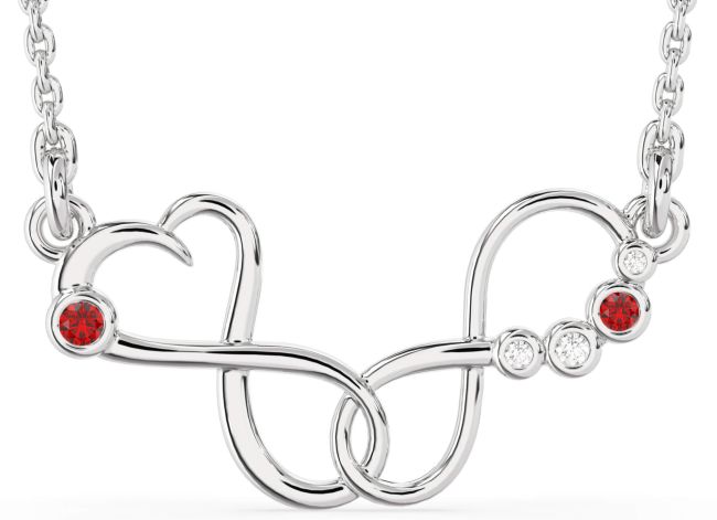Large Diamond Ruby Platinum Infinity Interlock Birthstone Necklace