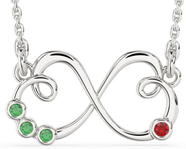 Emerald & Ruby Platinum Heart Infinity Necklace