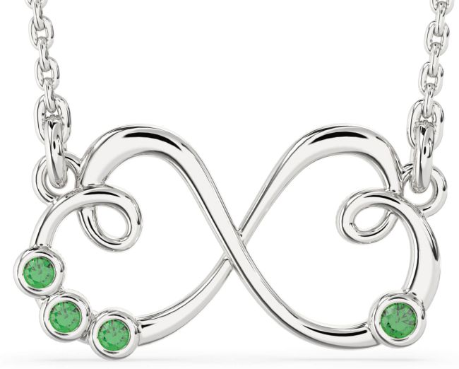 Emerald Platinum Heart Infinity Necklace