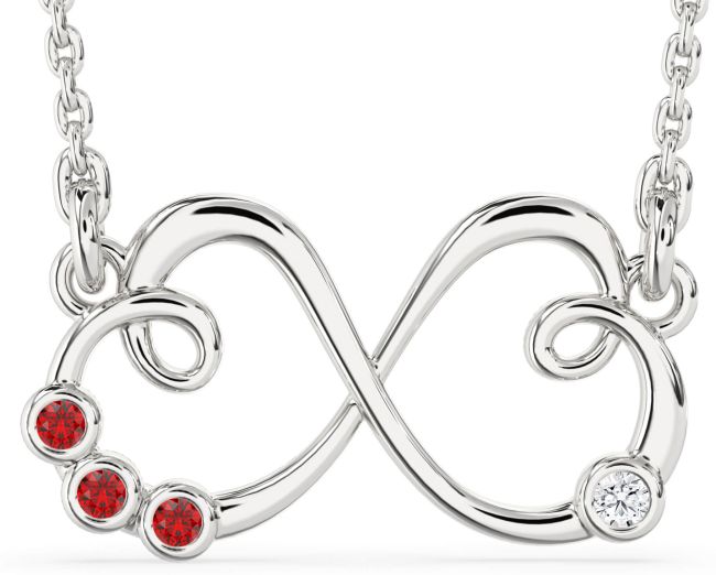 Diamond & Ruby Silver Heart Infinity Necklace