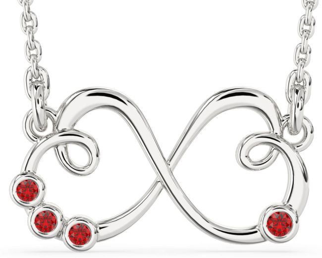 Ruby Silver Heart Infinity Necklace