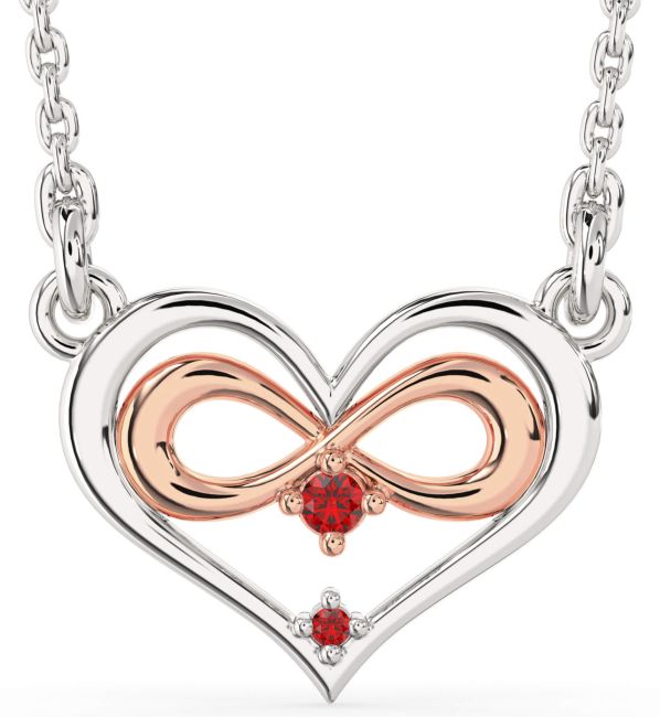 Ruby Platinum & Rose Gold Heart Infinity Necklace