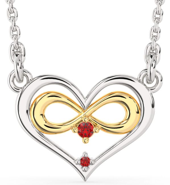 Ruby White Yellow Gold Heart Infinity Necklace