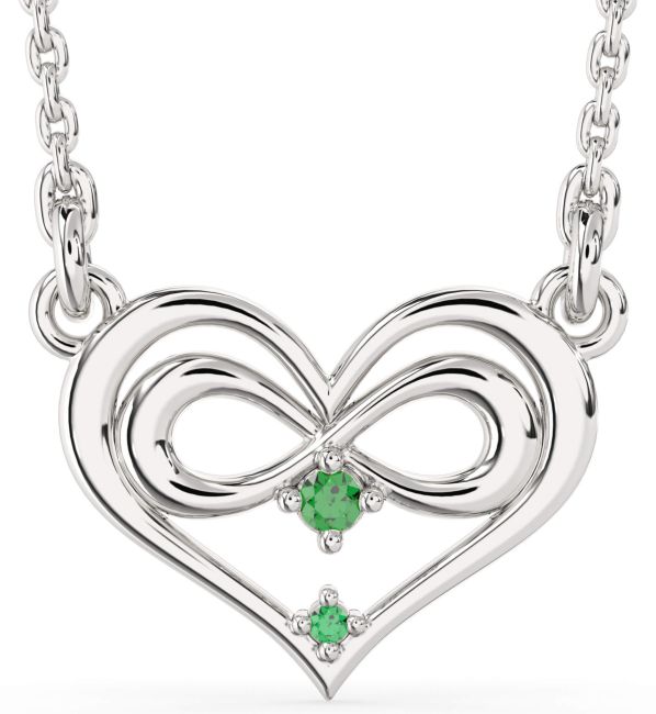 Emerald Silver Heart Infinity Necklace