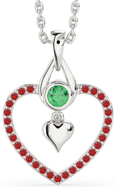 Emerald & Ruby Platinum Heart Necklace