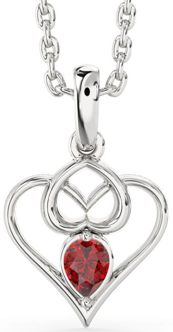 Ruby Silver Heart Necklace