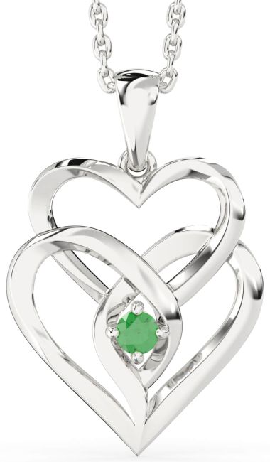 Emerald Platinum Heart Interlock Necklace