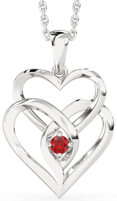 Ruby Platinum Heart Interlock Necklace