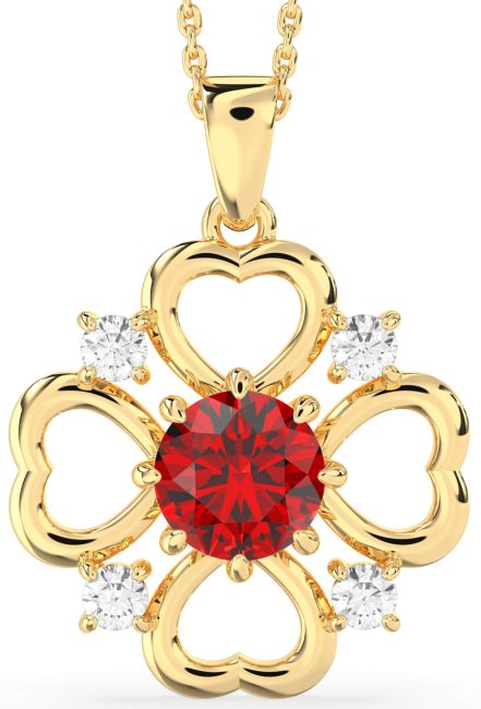 Ruby Gold Flower Heart Necklace