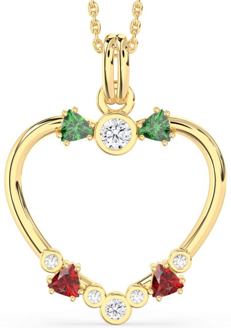 Diamond Emerald & Ruby Gold Heart Necklace