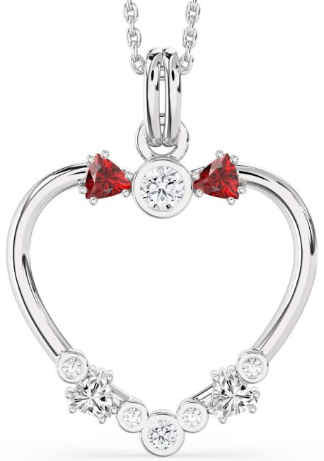 Diamond & Ruby Platinum Heart Necklace