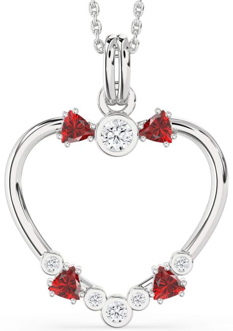 Diamond Ruby Silver Heart Necklace