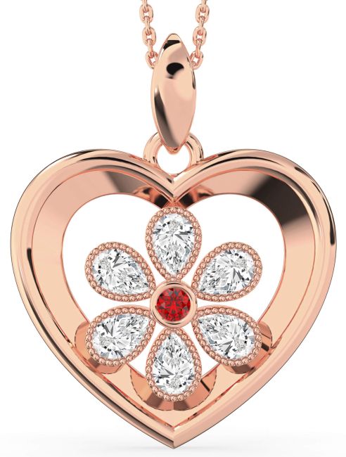 Ruby Rose Gold Silver Heart Flower Necklace