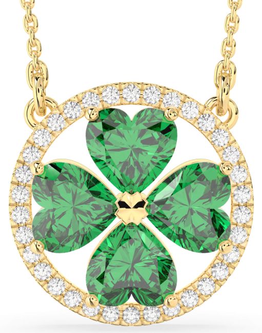 Diamond Emerald Gold Silver Clover Necklace