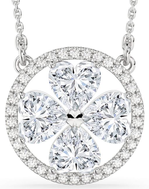 Diamond Silver Clover Necklace