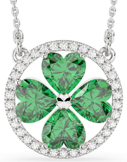 Diamond Emerald Platinum Clover Necklace