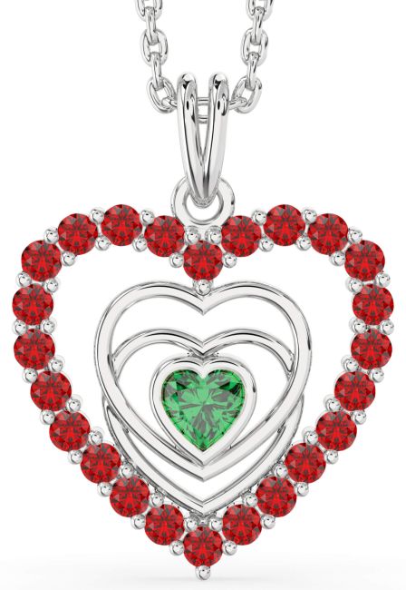Emerald & Ruby Platinum Heart Necklace