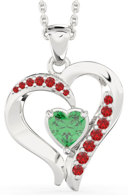 Emerald & Ruby Platinum Heart Necklace