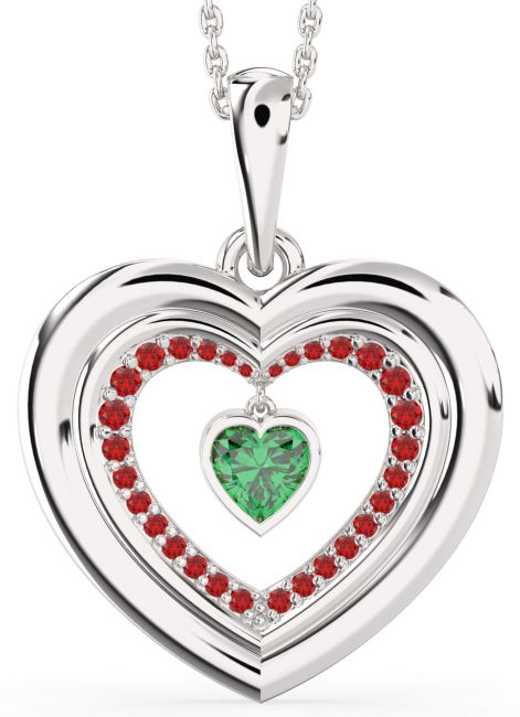 Emerald & Ruby Platinum Heart Necklace