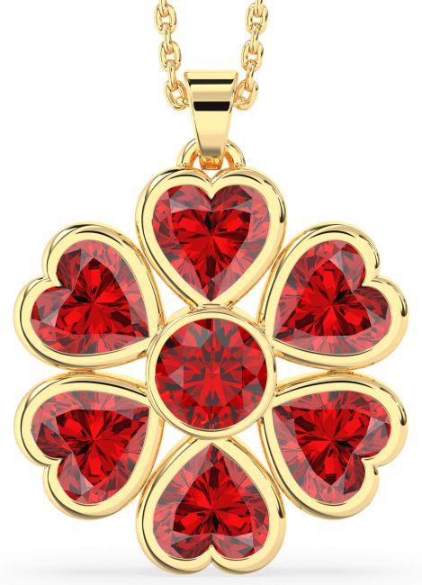Ruby Gold Silver Flower Heart Necklace