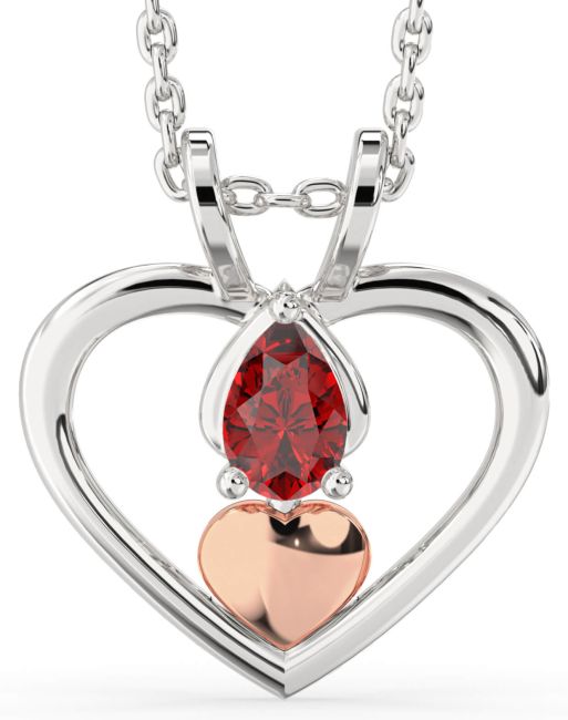 Ruby Silver & 10K Rose Gold Heart Necklace