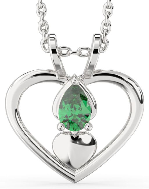 Emerald Platinum Heart Necklace
