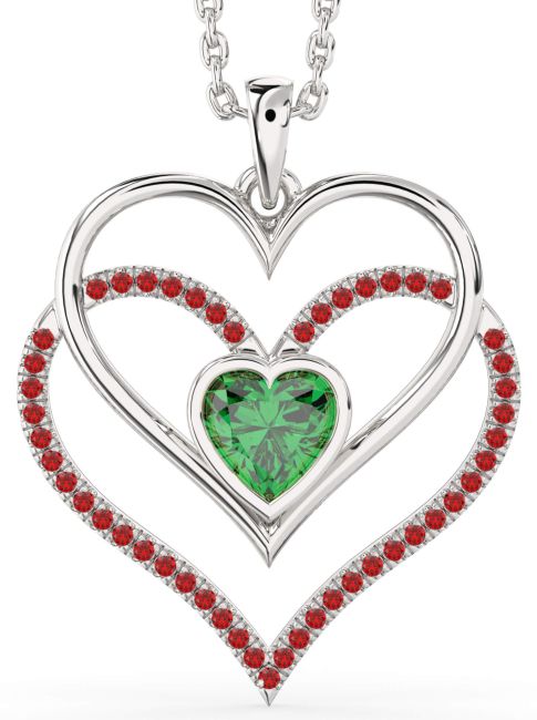 Emerald & Ruby Platinum Heart Necklace