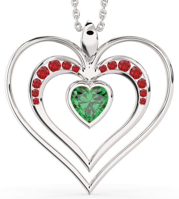 Emerald & Ruby Platinum Heart Necklace