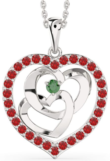 Emerald & Ruby Platinum Heart Interlock Necklace