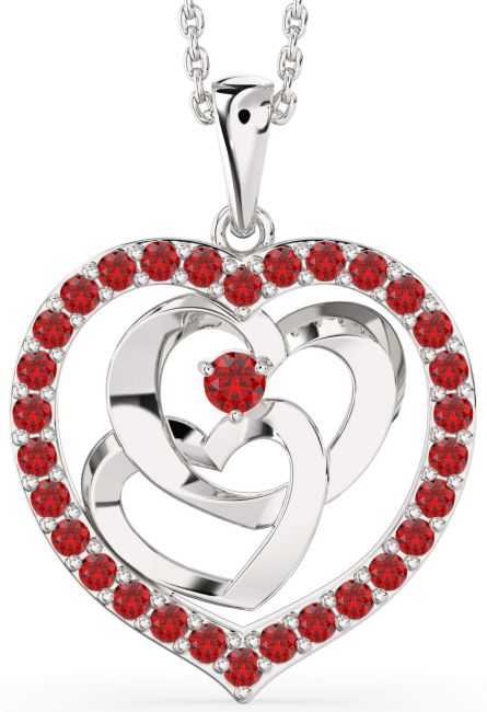 Ruby Platinum Heart Interlock Necklace