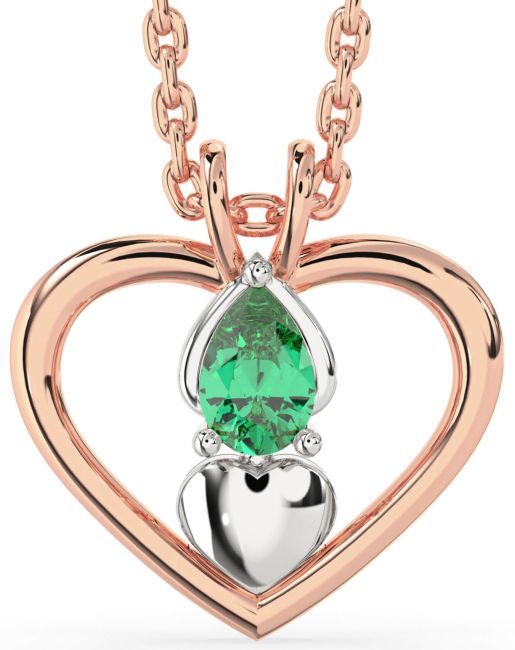 Emerald Rose Gold Silver Heart Necklace
