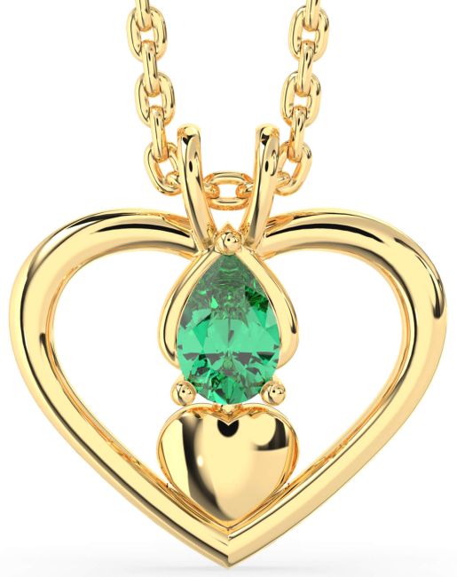 Emerald Gold Silver Heart Necklace