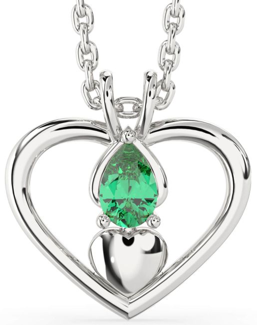 Emerald Platinum Heart Necklace