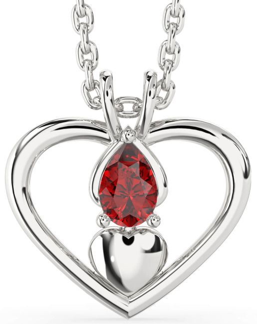 Ruby Silver Heart Necklace
