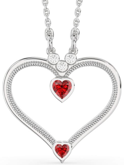 Diamond Ruby Silver Birthstone Necklace