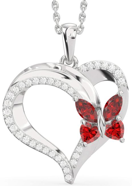 Diamond Ruby Silver Heart Necklace