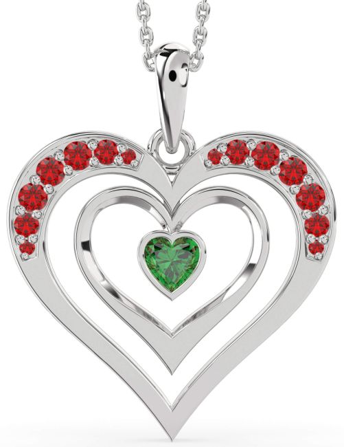 Emerald & Ruby Platinum Heart Necklace
