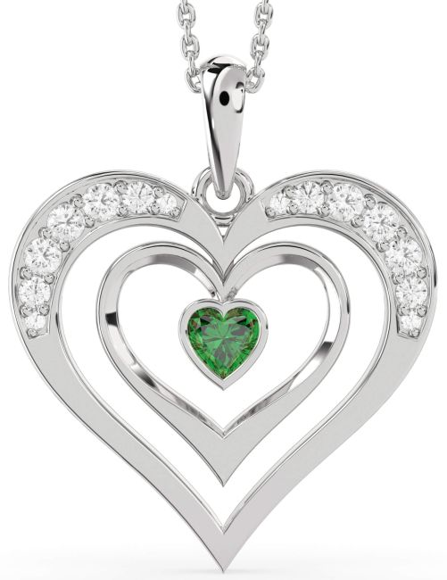 Emerald Platinum Heart Necklace