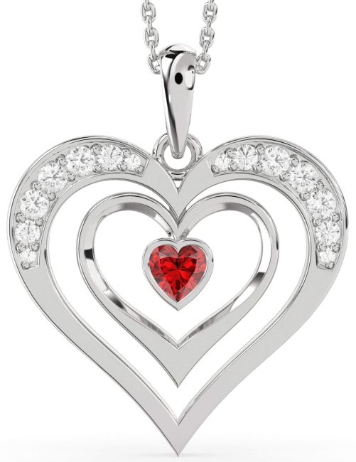 Ruby Platinum Heart Necklace