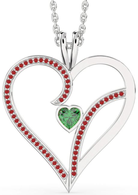 Emerald & Ruby Platinum Heart Necklace