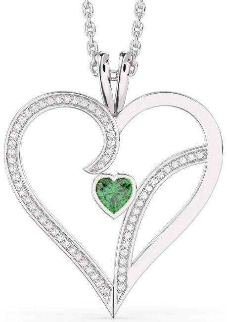 Emerald Platinum Heart Necklace