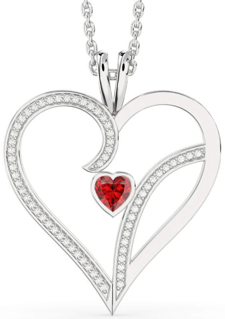 Ruby Platinum Heart Necklace