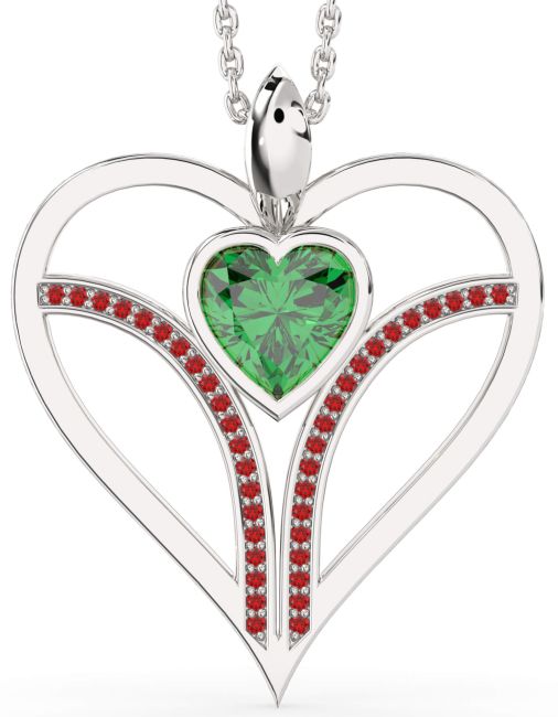 Emerald & Ruby Platinum Heart Necklace