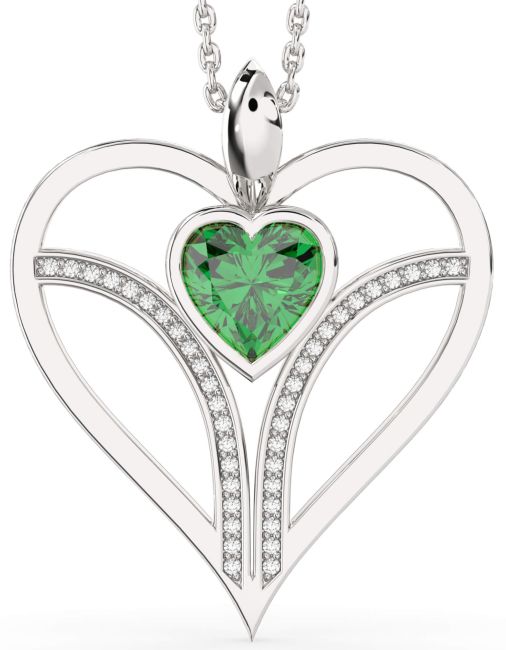 Emerald Platinum Heart Necklace