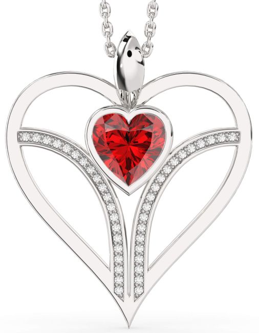 Diamond & Ruby Platinum Heart Necklace