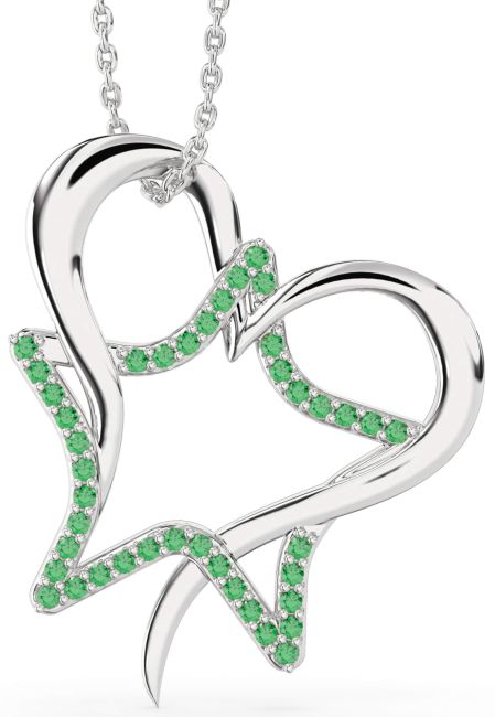 Emerald Silver Star Heart Necklace
