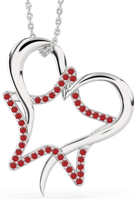 Ruby Silver Star Heart Necklace